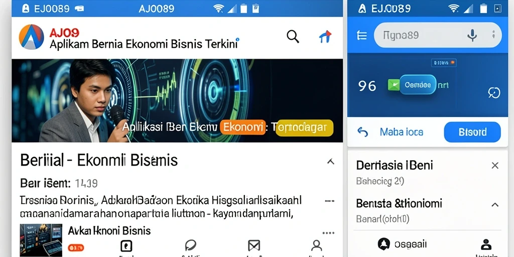 Antarmuka AJO89 menampilkan berita ekonomi dan bisnis terkini.