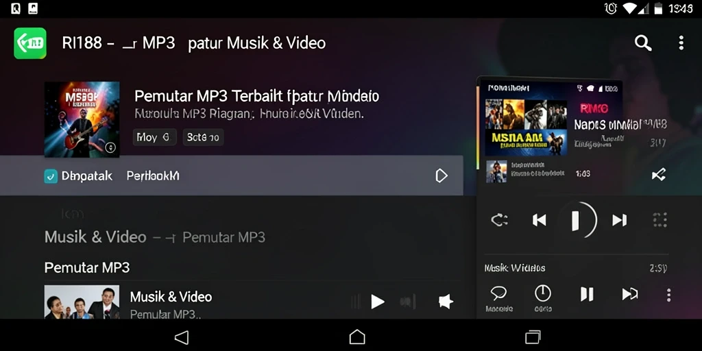 Tampilan antarmuka pengguna aplikasi Pemutar MP3 RI188 yang menarik dan fungsional.