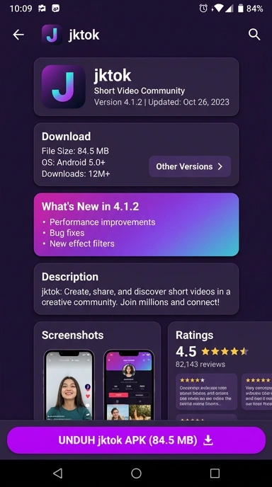 Tampilan halaman APK jktok