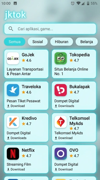 Tampilan katalog aplikasi jktok