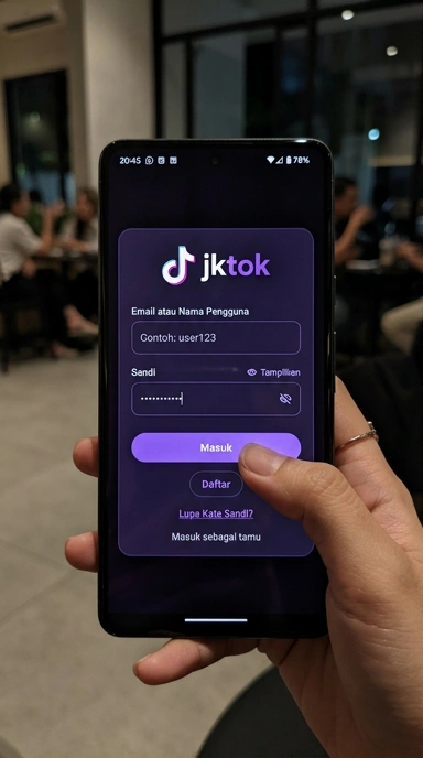 Tampilan halaman login jktok